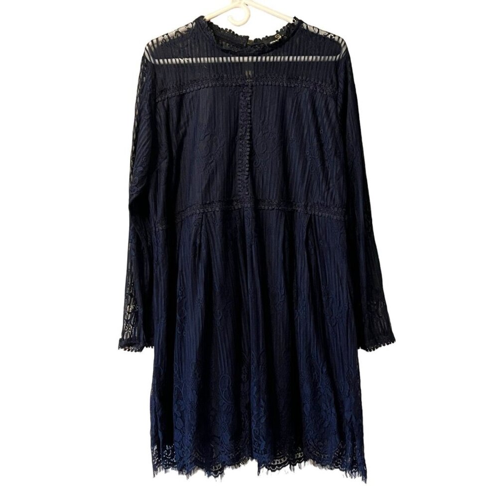 SUZANNE BETRO Navy Blue Lace Bodice Pleated Dress Women's Size XL -‎ NWT $100